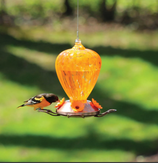 ART GLASS ORIOLE FEEDER – COPPER PLATED BASE