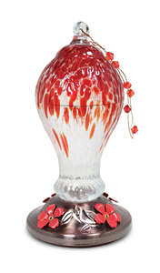 Art Glass Hummingbird feeder Red Drip Design